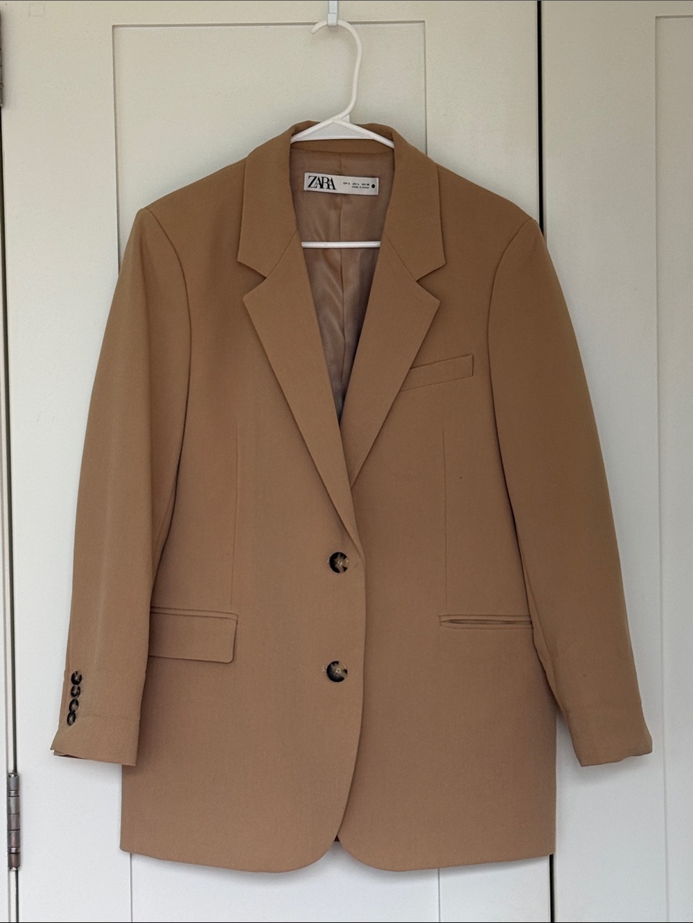 Zara Tan Single-Breasted Blazer Jacket, size L